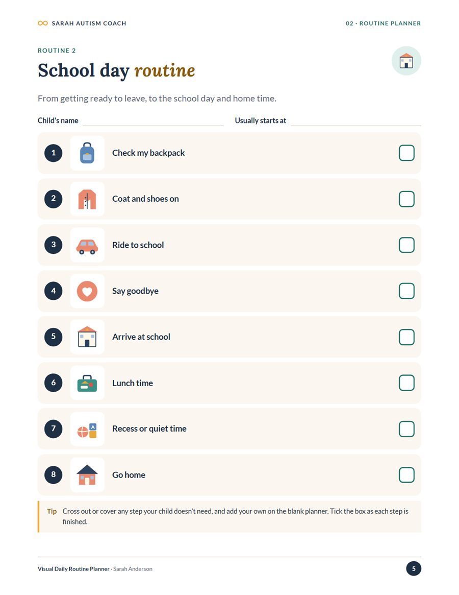 Picture routines your child can follow step by step.
